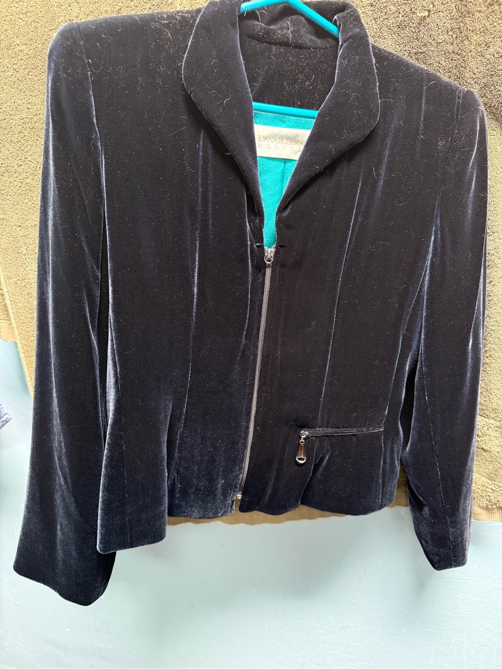 Dana Buchman Black Velvet Zip-Front Blazer
